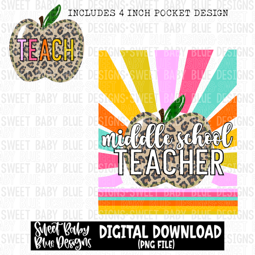 Middle school teacher - Sunshine - 2023- PNG file- Digital Download