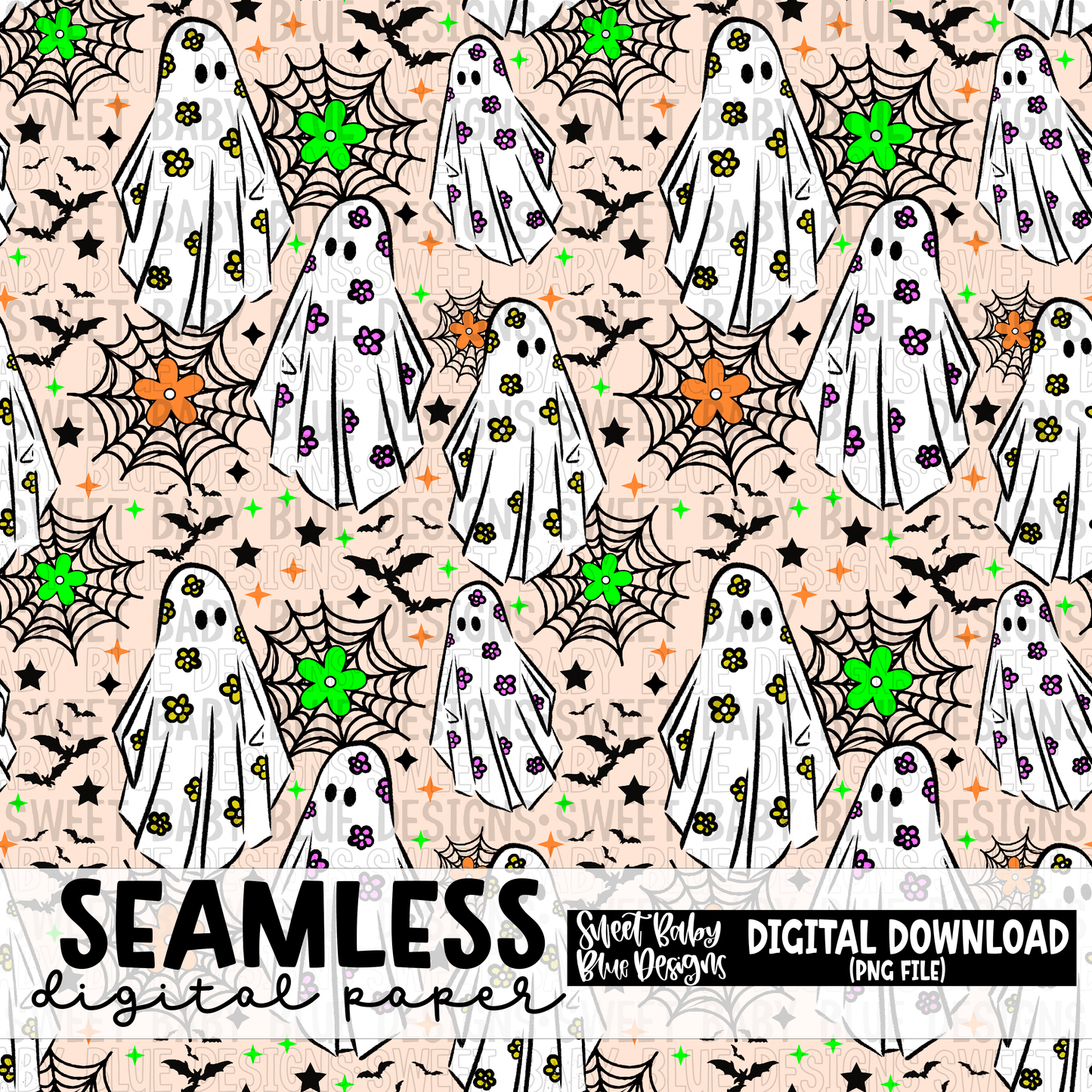 Orange ghost web - Halloween - Seamless - Digital paper- 2023 - PNG file- Digital Download