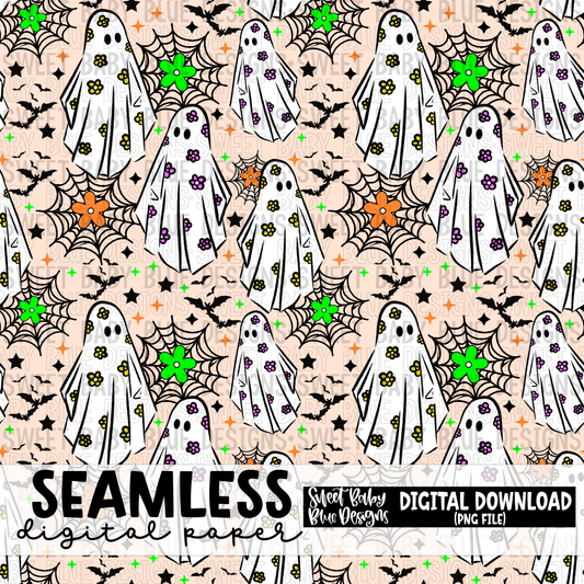 Orange ghost web - Halloween - Seamless - Digital paper- 2023 - PNG file- Digital Download