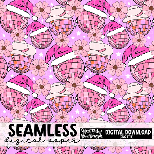 Pink disco ball - Christmas - Seamless - Digital paper- 2023 - PNG file- Digital Download
