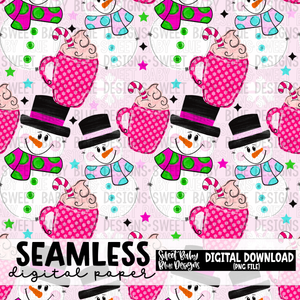 Pink snowman- Seamless - Digital paper- 2023 - PNG file- Digital Download