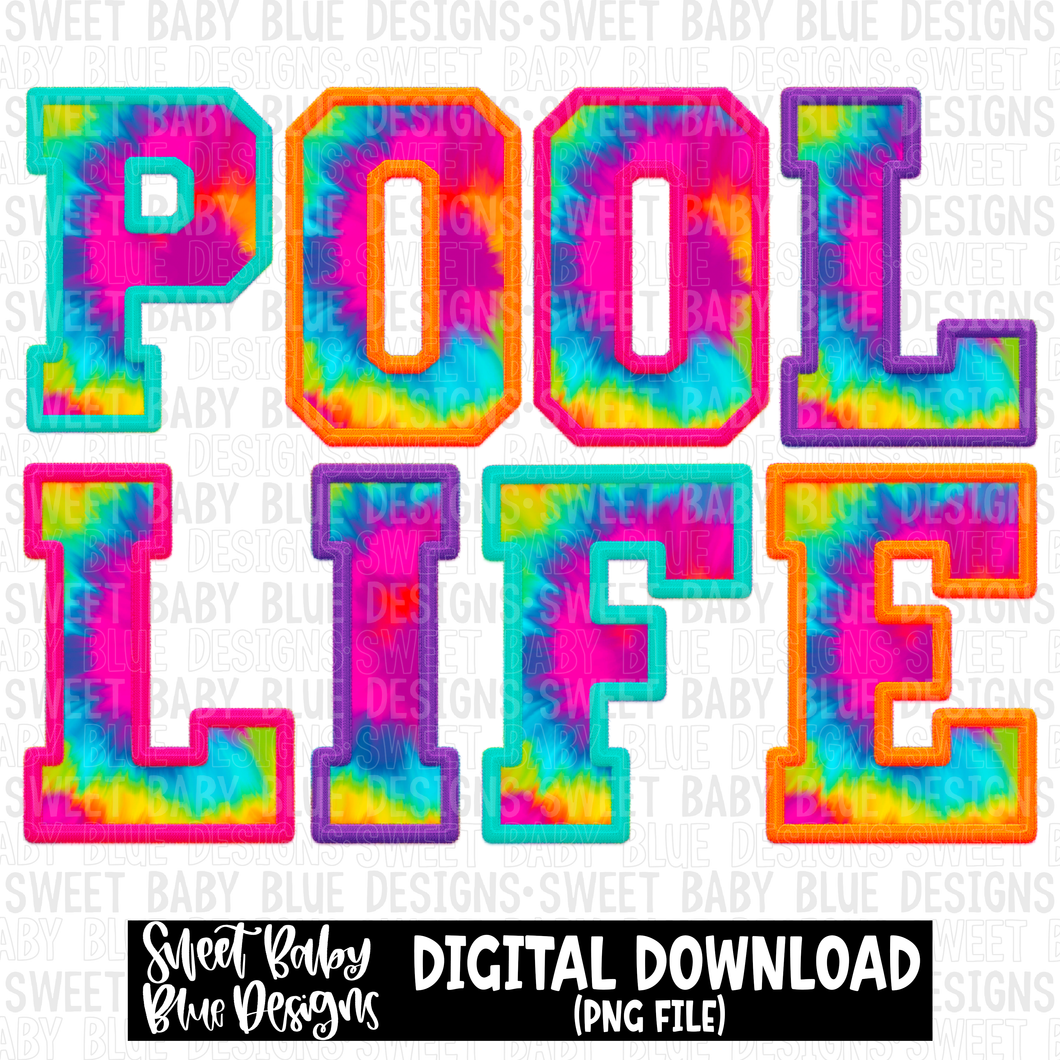 Pool life- Tie Dye- Faux embroidery pattern - 2023 - PNG file- Digital Download