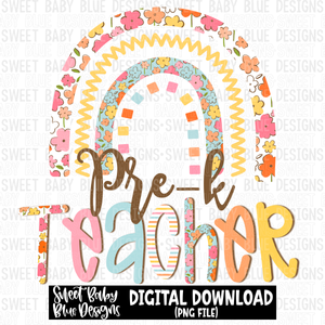 Pre-k teacher- Rainbow - 2023 - PNG file- Digital Download