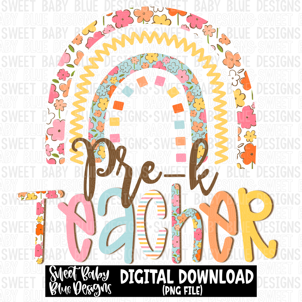 Pre-k teacher- Rainbow - 2023 - PNG file- Digital Download