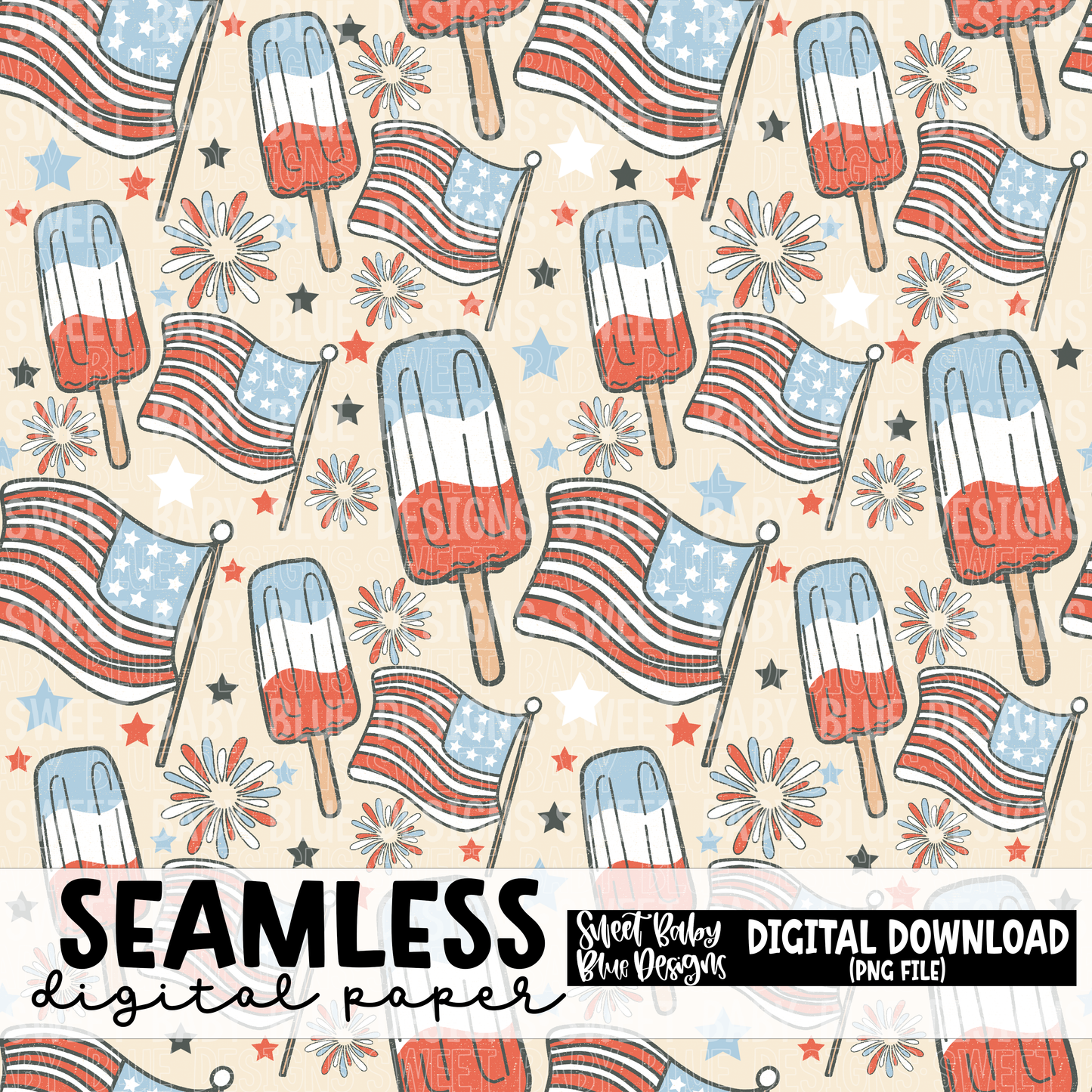 Retro 4th of July - Seamless - Digital paper- 2023 - PNG file- Digital Download