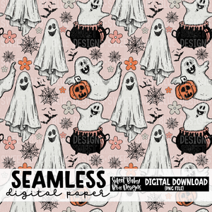 Retro Ghost- Halloween - Seamless - Digital paper- 2023 - PNG file- Digital Download