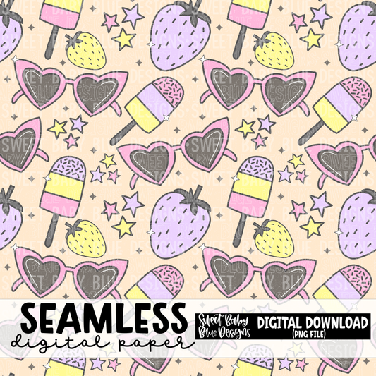 Retro Summer - Seamless - Digital paper- 2023 - PNG file- Digital Download