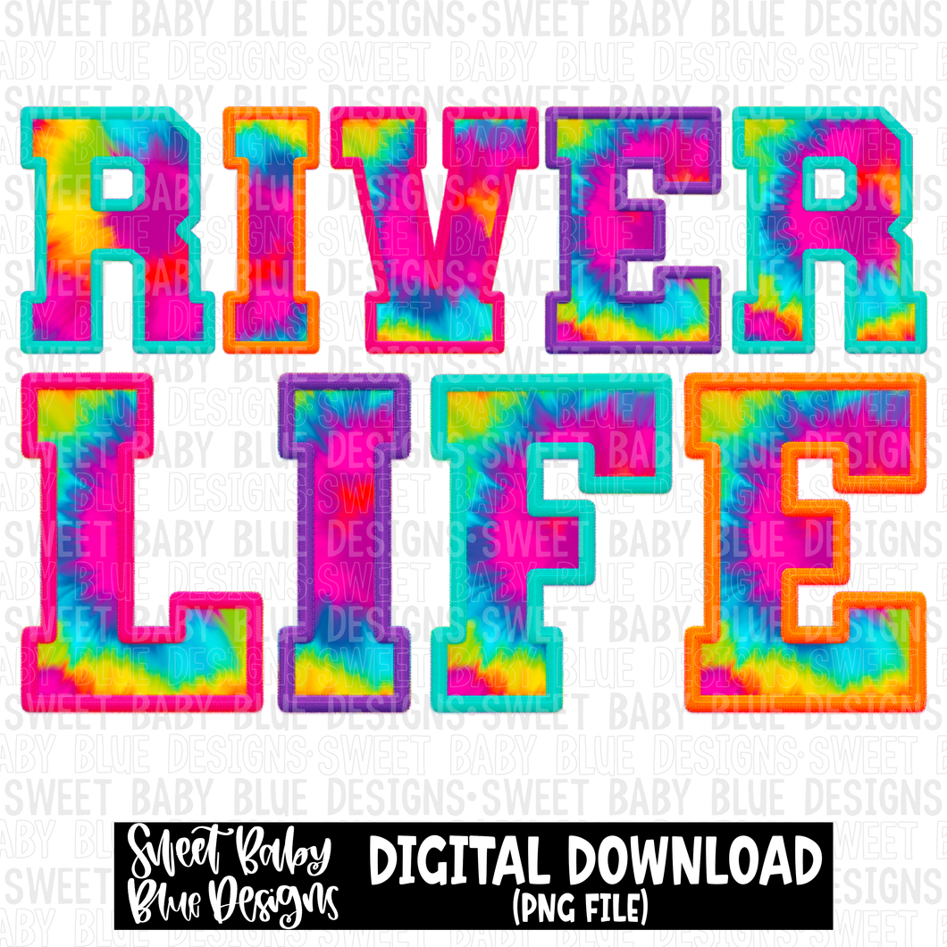 River life- Tie Dye- Faux embroidery pattern - 2023 - PNG file- Digital Download