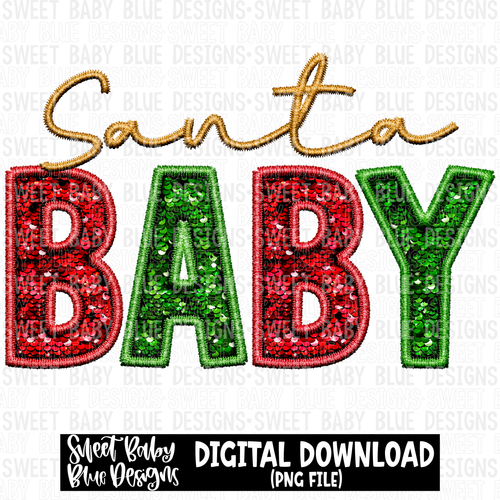 Santa baby- Faux sequin- Christmas - 2023- PNG file- Digital Download