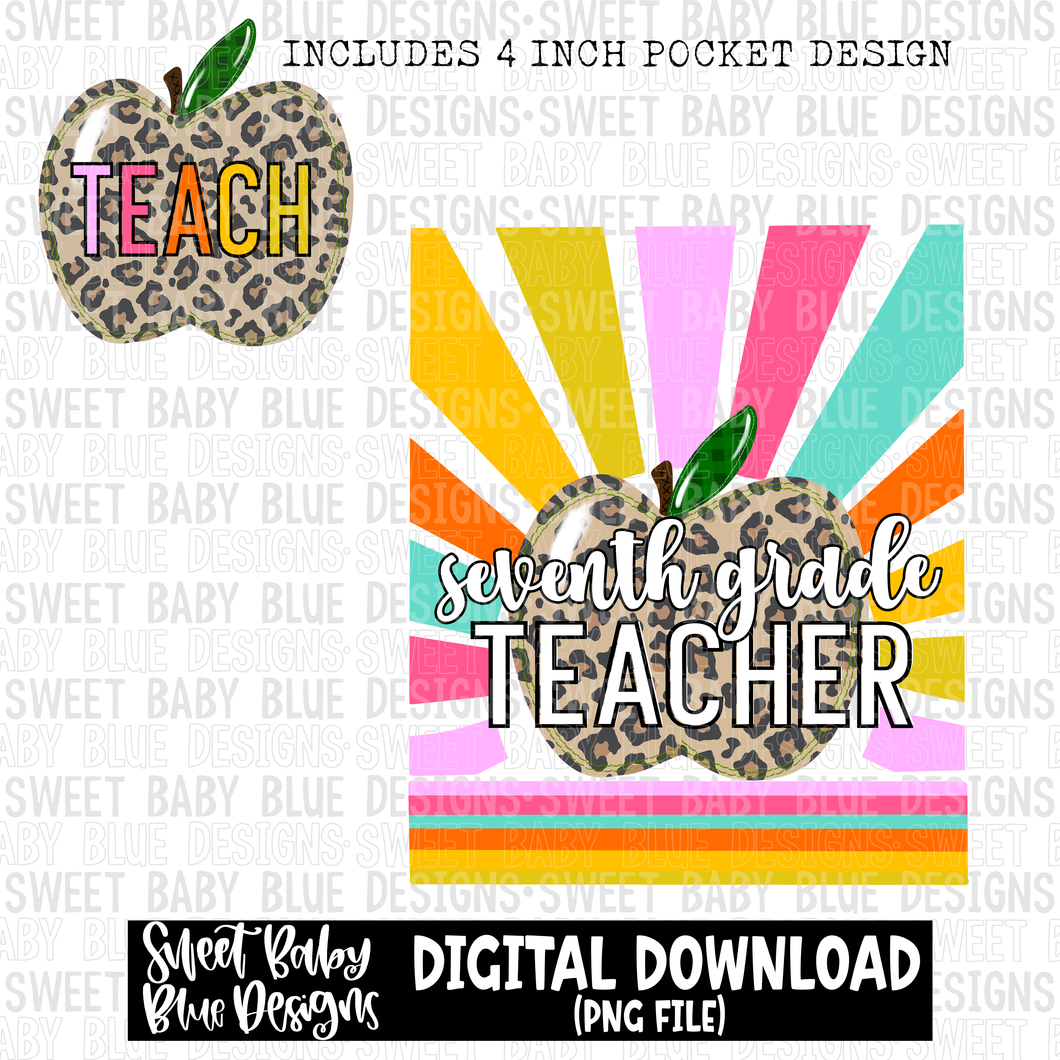 Seventh grade teacher- Sunshine - 2023- PNG file- Digital Download