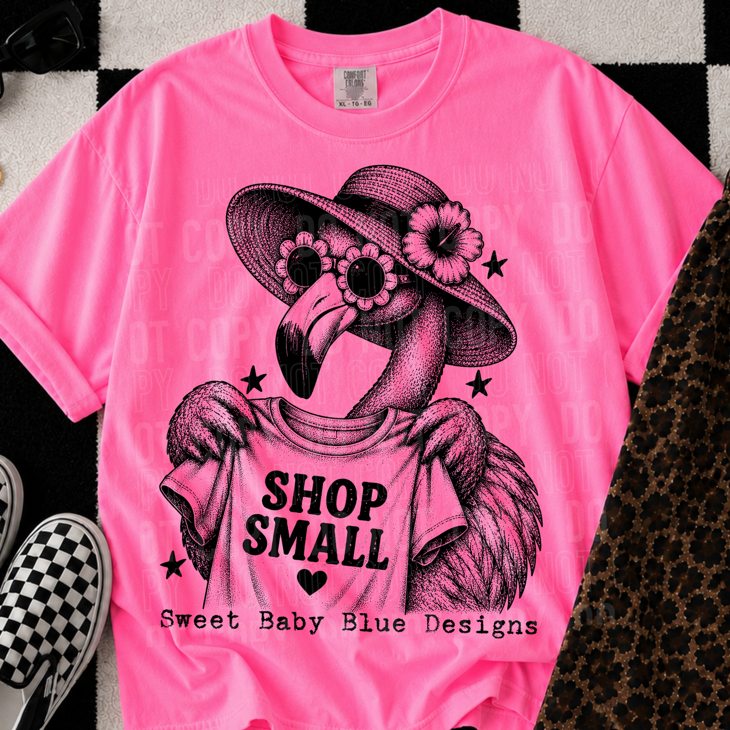 Shop Small Flamingo Shirt  - Custom Business Name - PNG file- Digital Download