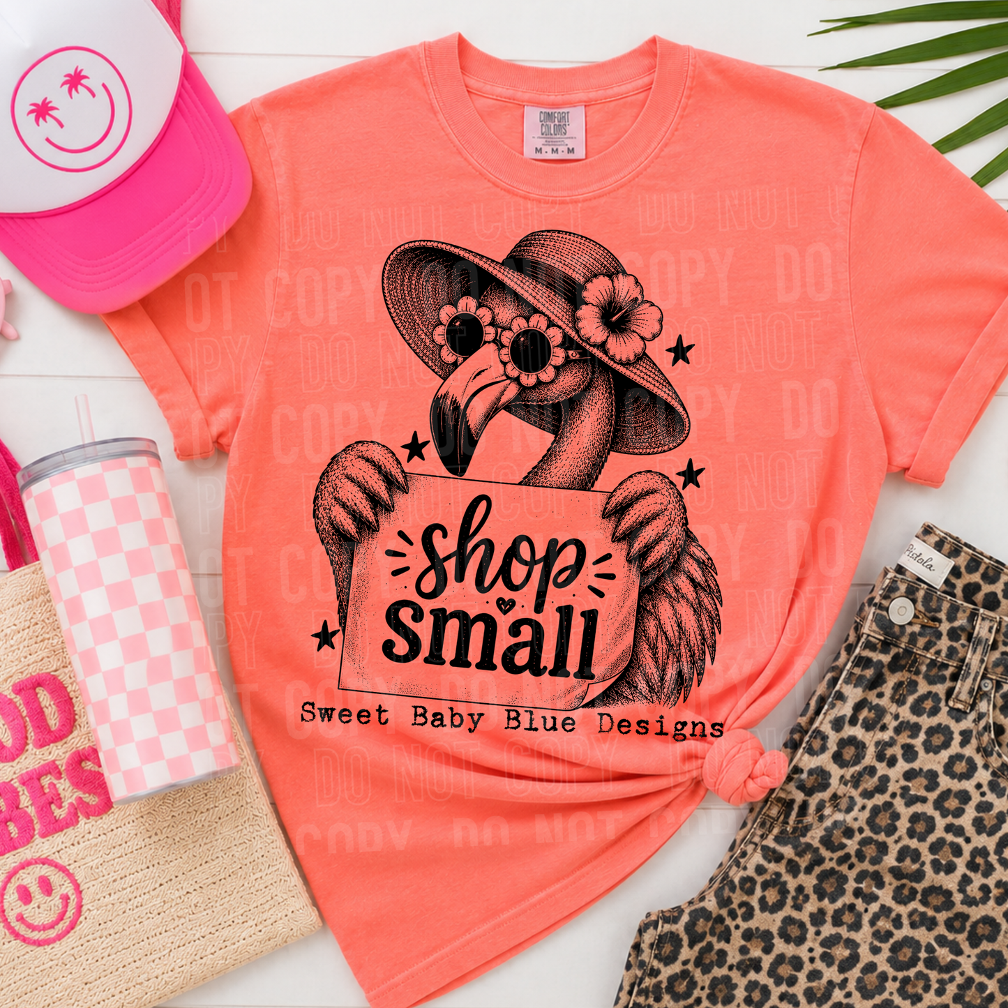 Shop Small Flamingo Transfer  - Custom Business Name - PNG file- Digital Download