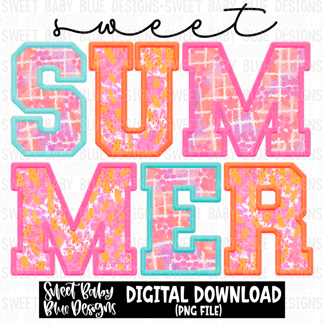 Sweet summer- Faux embroidery pattern - 2023- PNG file- Digital Download