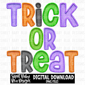 Trick or treat- Faux embroidery pattern- Halloween- 2023 - PNG file- Digital Download