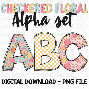 Checkered floral alpha set- 2024- PNG file- Digital Download