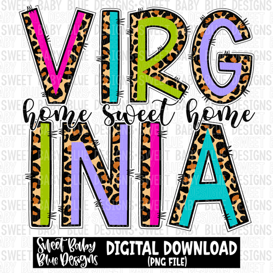 Virginia- Home sweet home - Leopard- 2023- PNG file- Digital Download