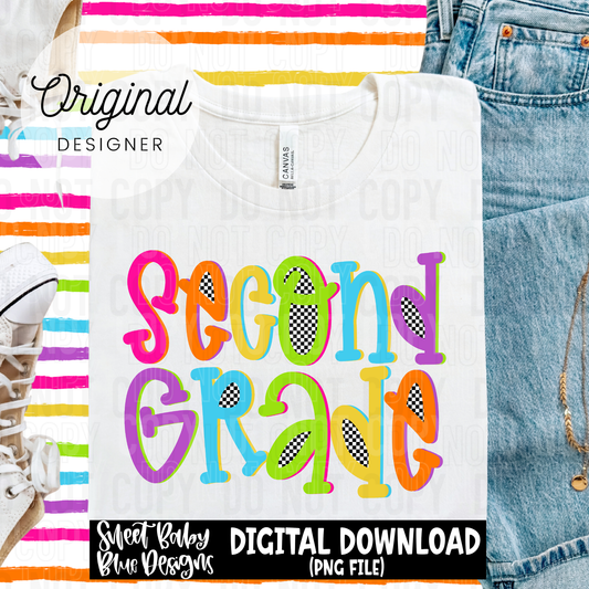 Second grade colorful checkered - 2025 - PNG file- Digital Download