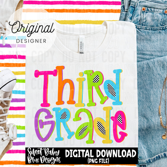 Third grade colorful checkered - 2025 - PNG file- Digital Download
