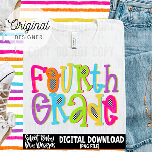 Fourth grade colorful checkered - 2025 - PNG file- Digital Download