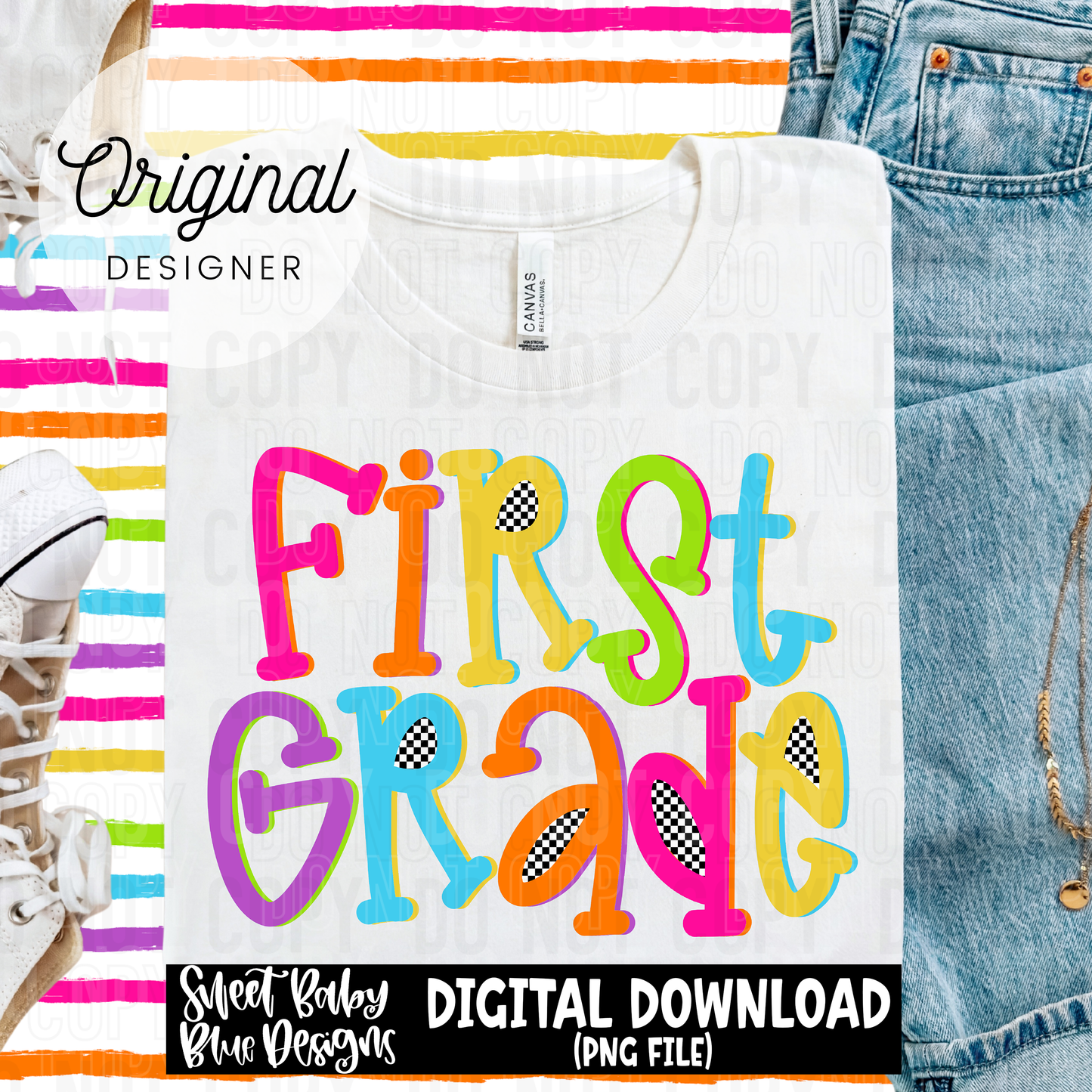 First grade colorful checkered - 2025 - PNG file- Digital Download