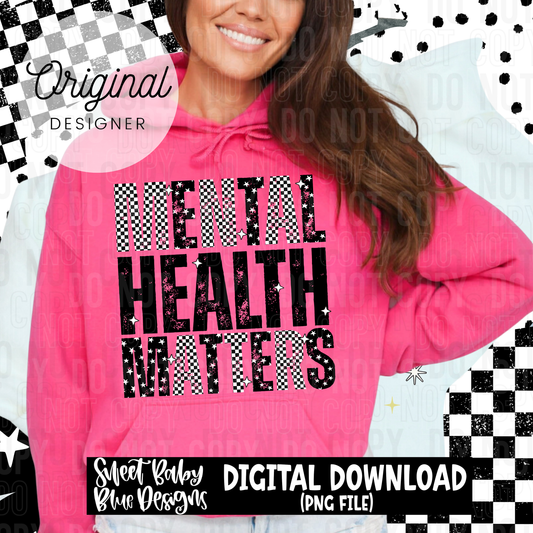 Mental health matters checkered stars - 2025 - PNG file- Digital Download