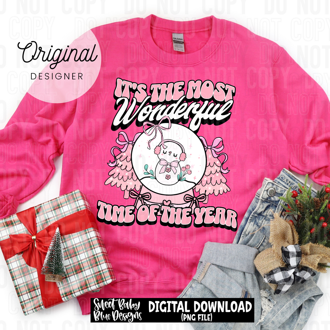 It's the most wonderful time of the year- Pink snow globe - 2025 - PNG file- Digital Download