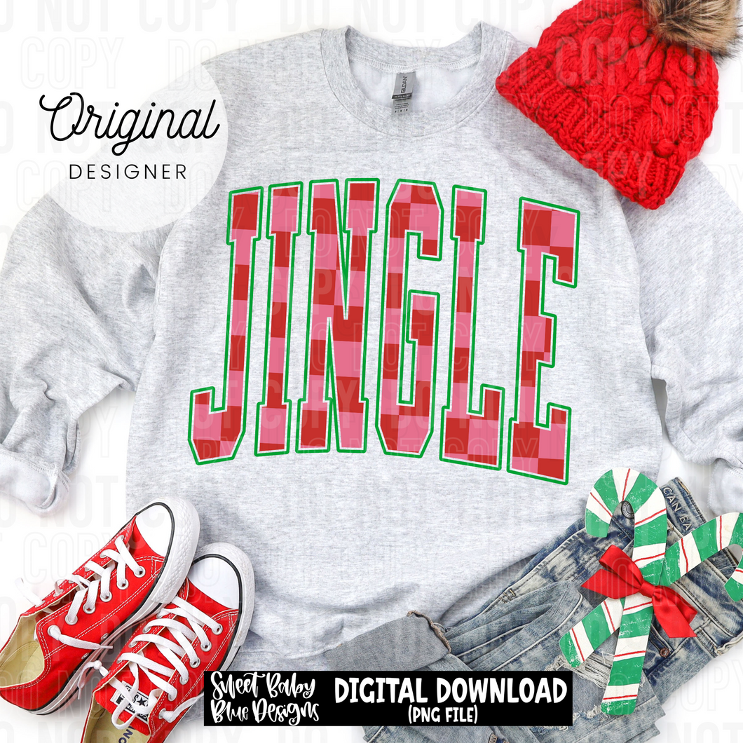 Jingle- Checkered - Christmas - Oversized - 2025 - PNG file- Digital Download