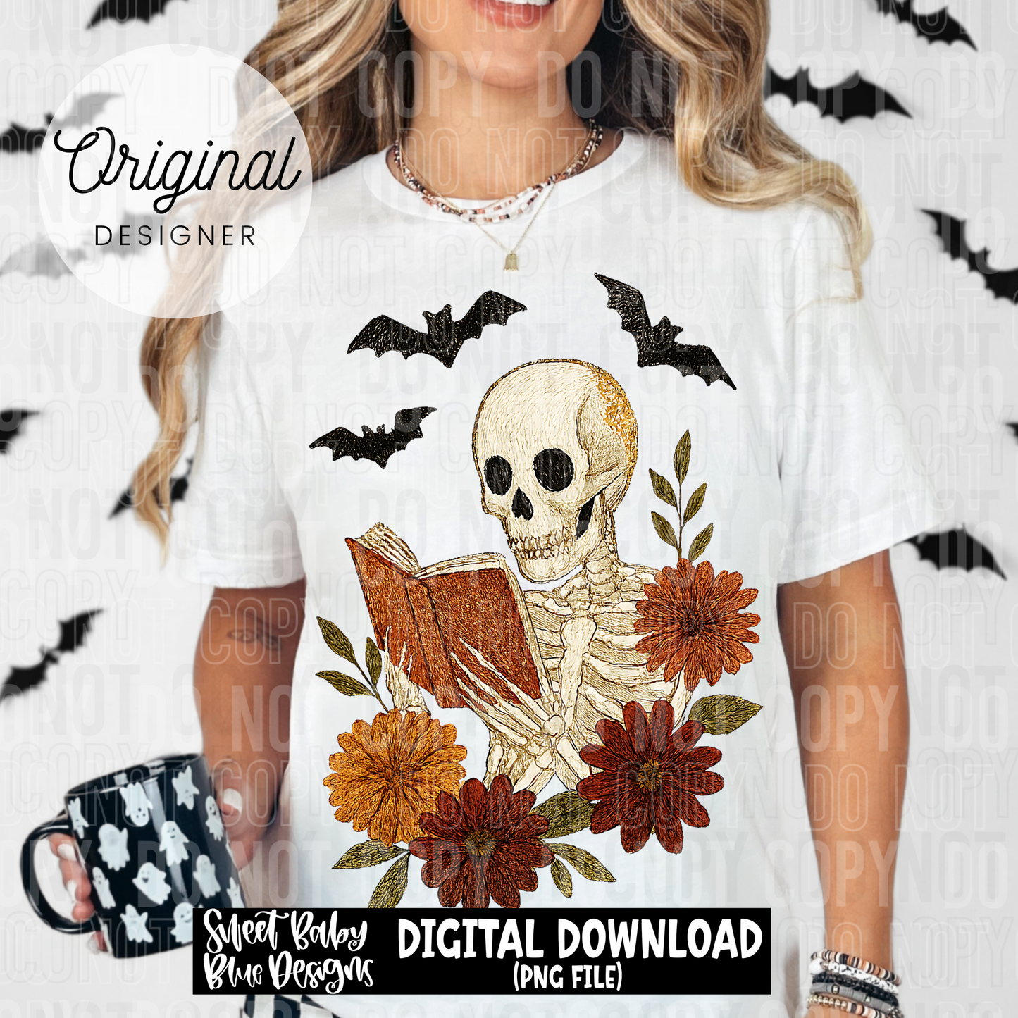 Skeleton Halloween reading - 2025 - PNG file- Digital Download