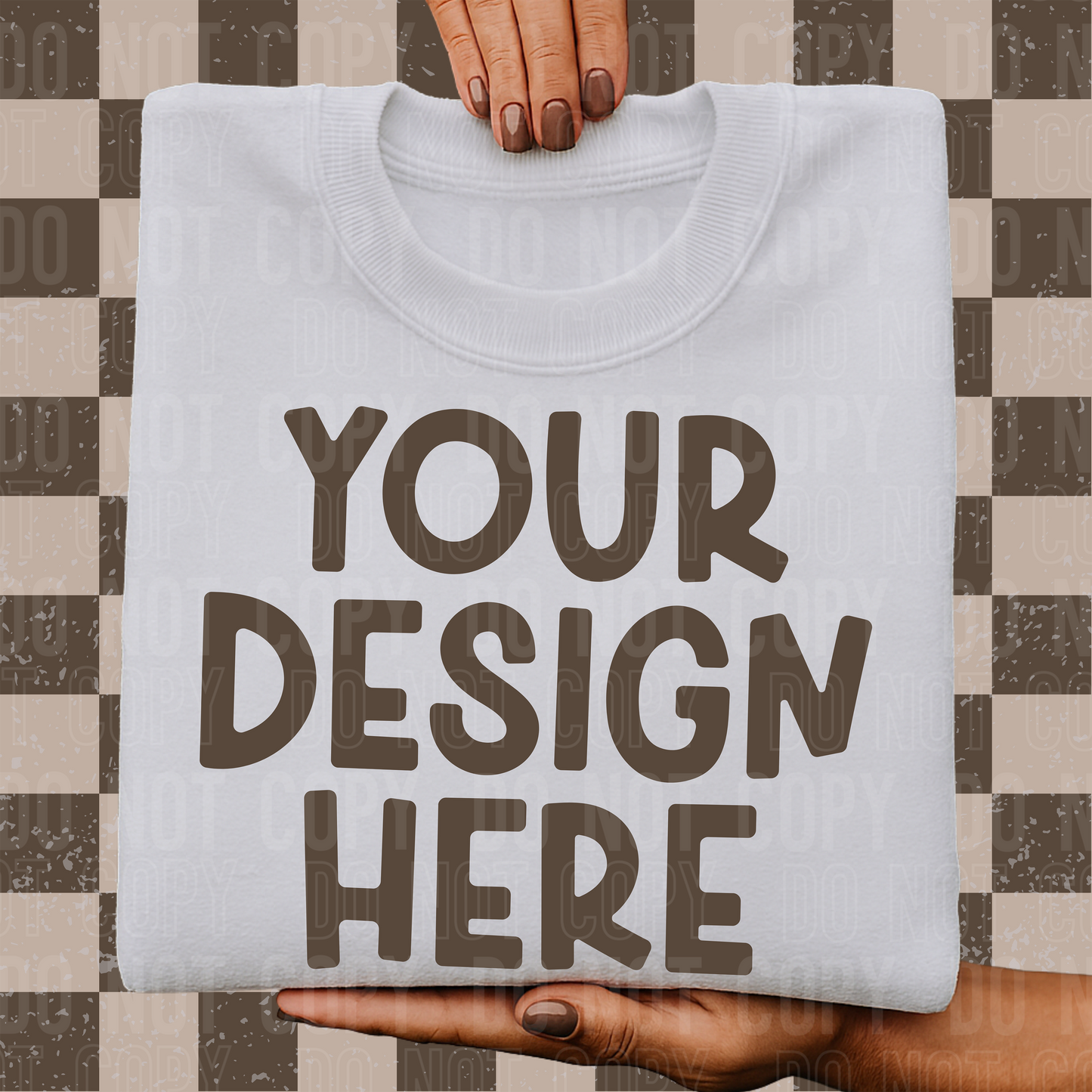 White sweatshirt mockup- Brown checkered - 2025 - PNG file- Digital Download