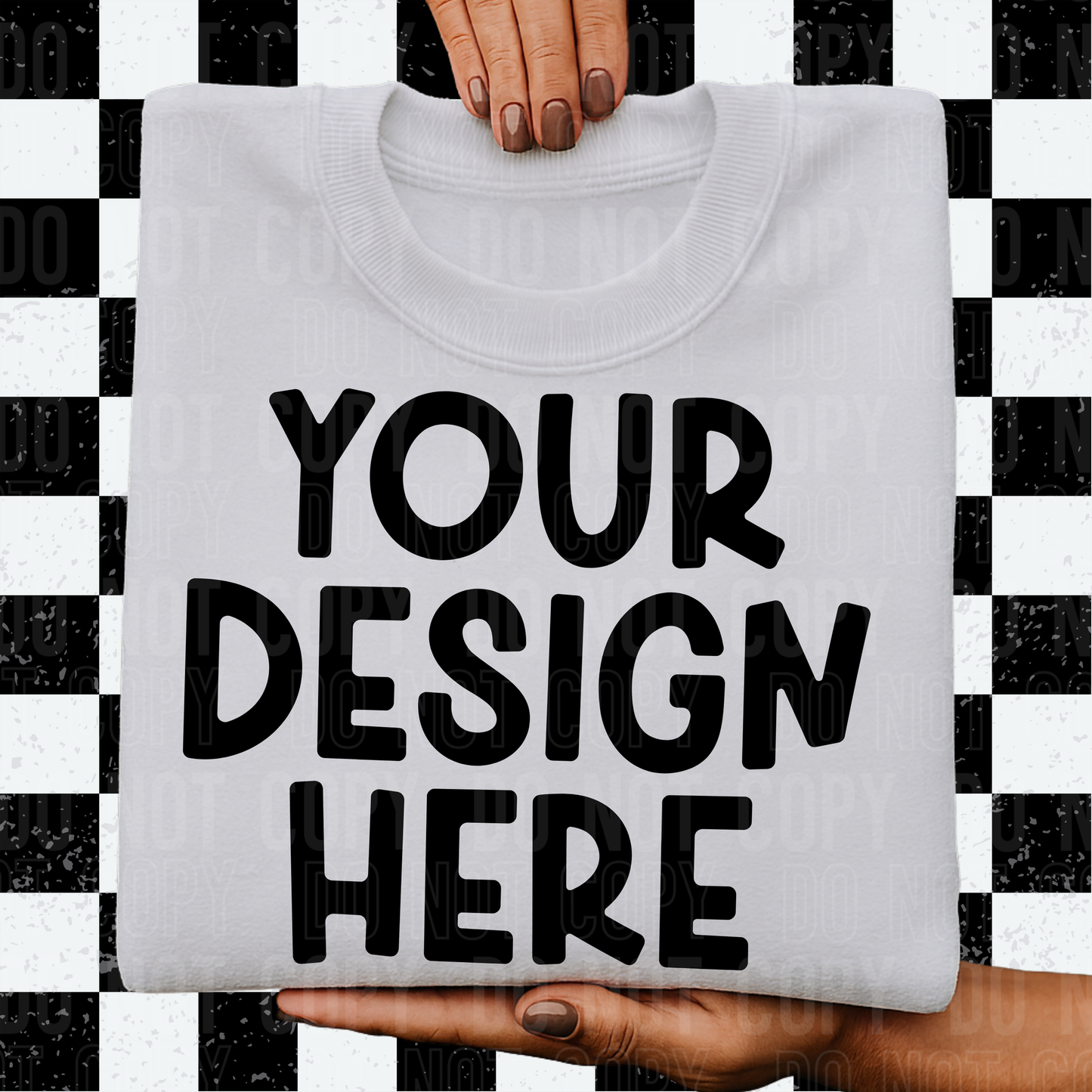 White sweatshirt mockup- Black checkered - 2025 - PNG file- Digital Download
