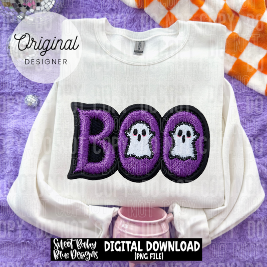 Boo- Purple- Faux Embroidery- Halloween - 2025 - PNG file- Digital Download