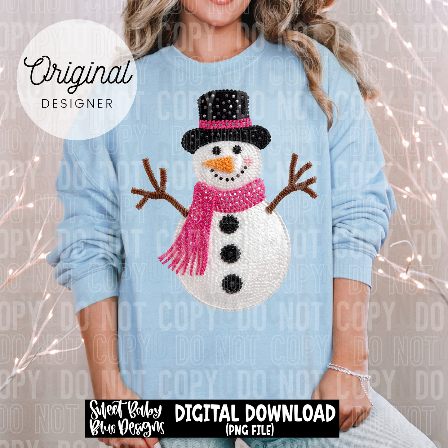 Snowman Faux Embroidery Winter - 2025 - PNG file- Digital Download