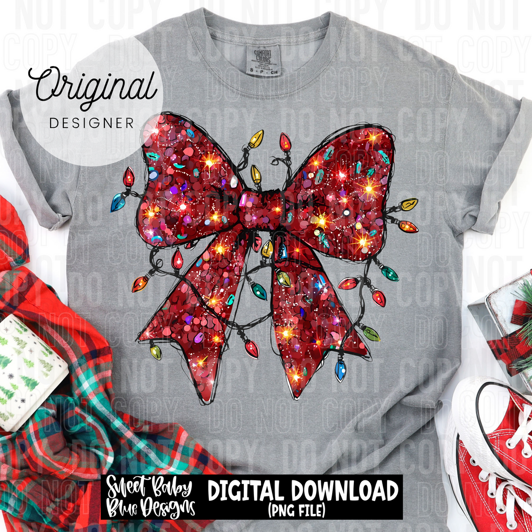 Sequin light bow Christmas - Christmas- 2025 - PNG file- Digital Download