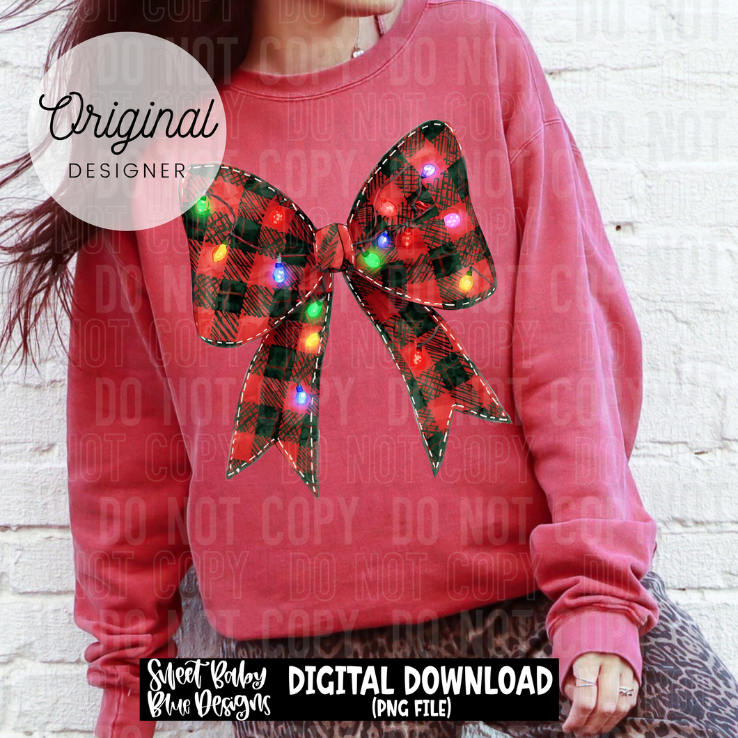 Red & Black checkered Christmas bow- Christmas- 2025 - PNG file- Digital Download