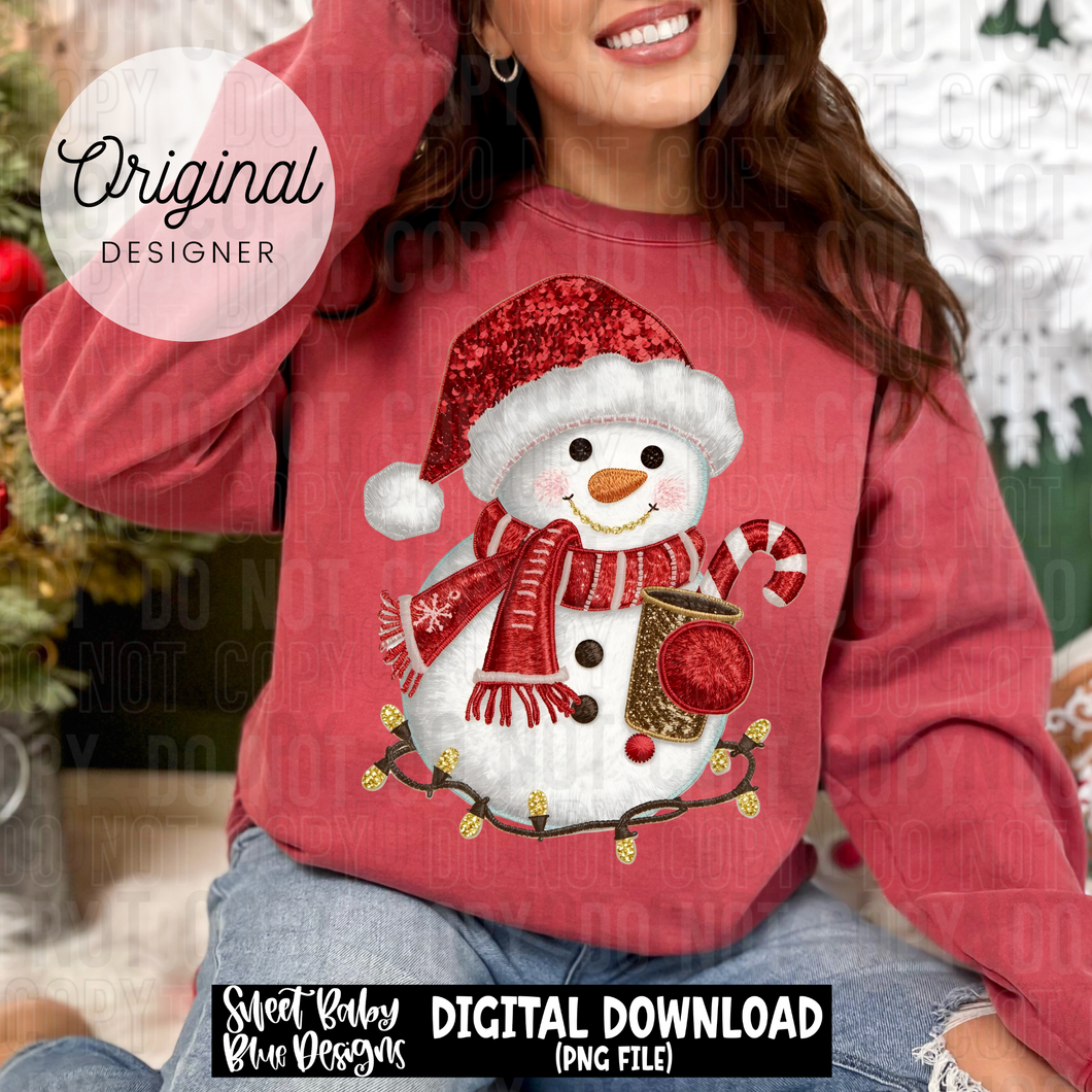 Faux embroidery snowman- Sequin- Christmas - 2025 - PNG file- Digital Download
