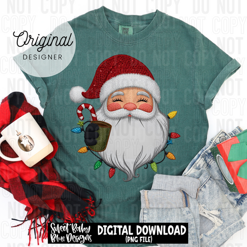 Faux embroidery Santa- Coffee - Sequin- Christmas - 2025 - PNG file- Digital Download