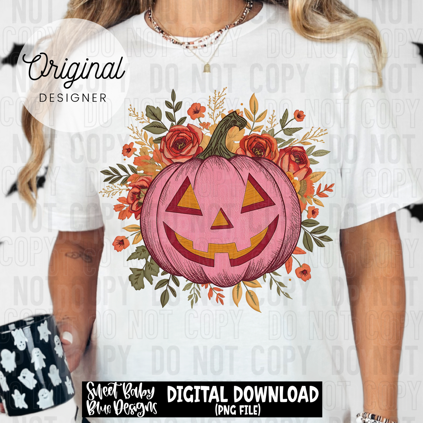 Pink floral Jack O Lantern - 2025 - PNG file- Digital Download