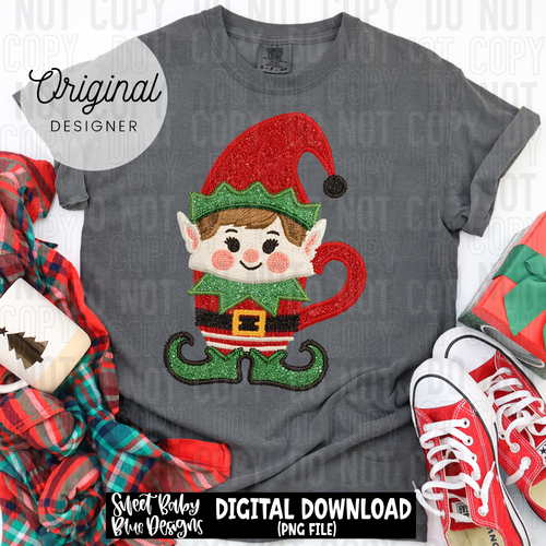 Elf coffee faux embroidery - 2025 - PNG file- Digital Download