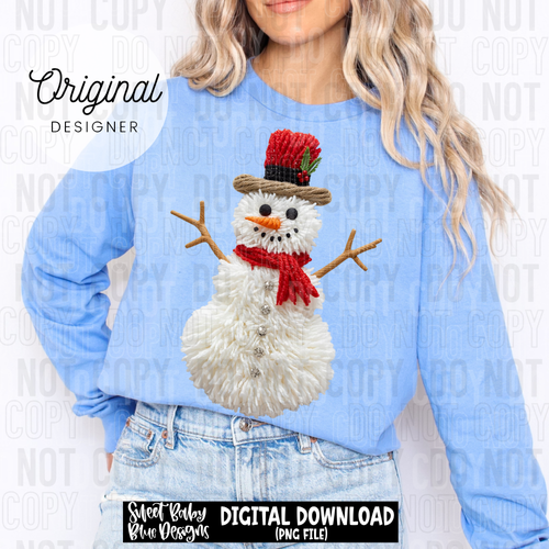 Snowman faux yarn - 2025 - PNG file- Digital Download