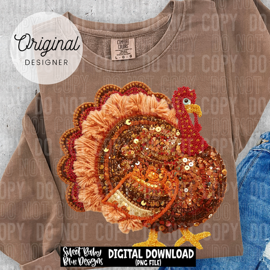 Thanksgiving Turkey faux yarn sequins - 2025 - PNG file- Digital Download