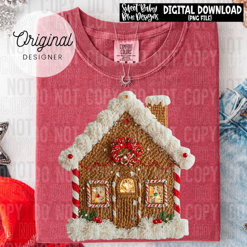 Gingerbread house faux yarn- 2025 - PNG file- Digital Download