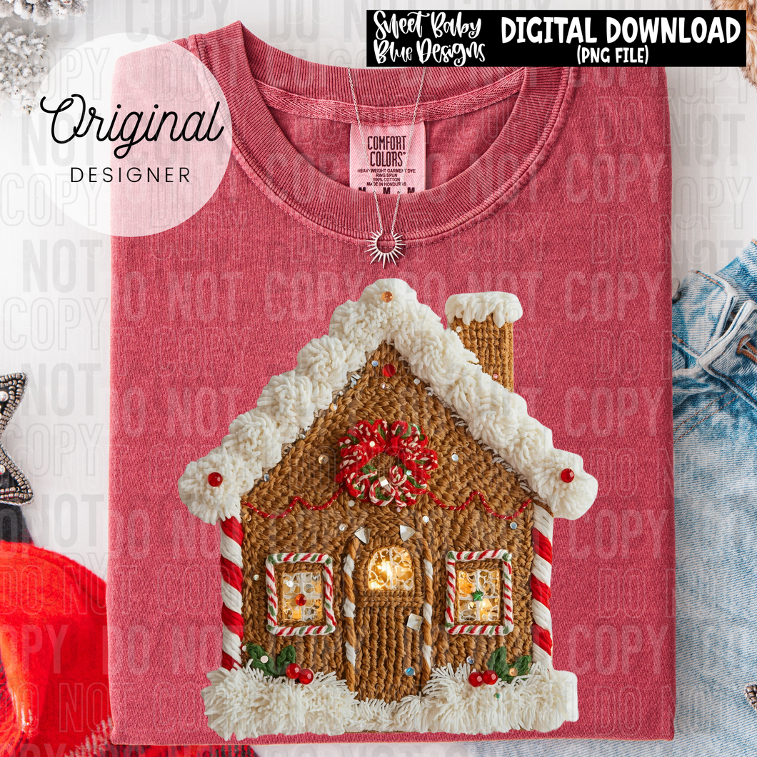 Gingerbread house faux yarn- 2025 - PNG file- Digital Download