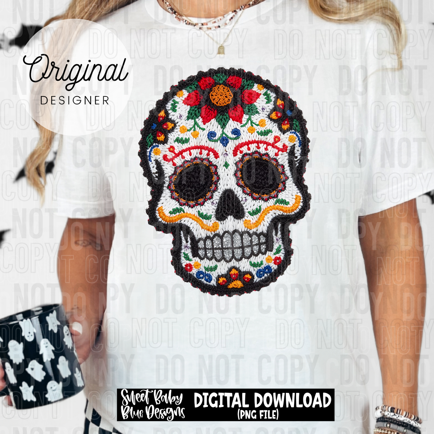 Black Skull faux yarn- 2025 - PNG file- Digital Download