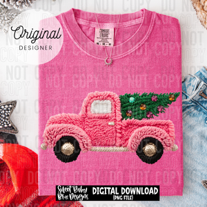 Pink Christmas truck faux yarn- 2025 - PNG file- Digital Download