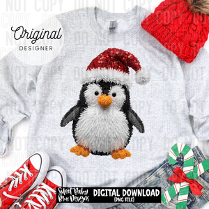 Christmas Penguin faux yarn- 2025 - PNG file- Digital Download