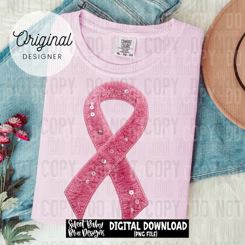 Cancer ribbon Pink faux yarn - 2025 - PNG file- Digital Download