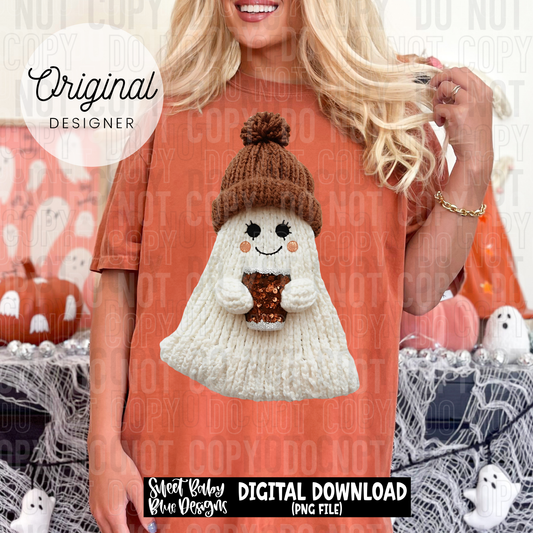 Ghost coffee brown hat faux yarn - 2025 - PNG file- Digital Download