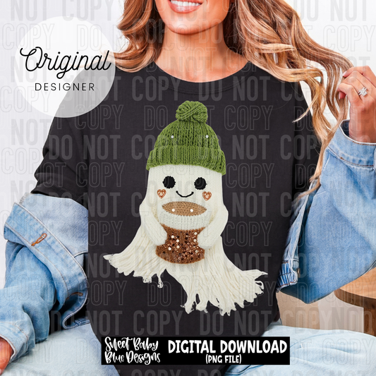 Ghost coffee Green hat faux yarn - 2025 - PNG file- Digital Download