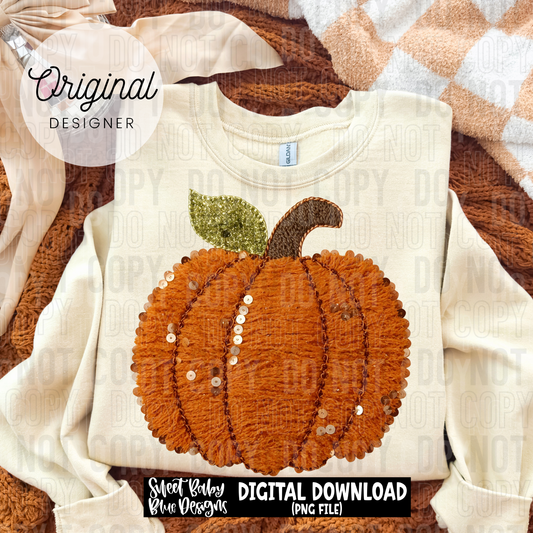 Fall pumpkin faux yarn sequins - 2025 - PNG file- Digital Download