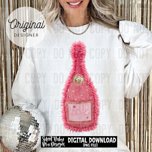 New Year Bottle Pink faux yarn sequins - 2025 - PNG file- Digital Download